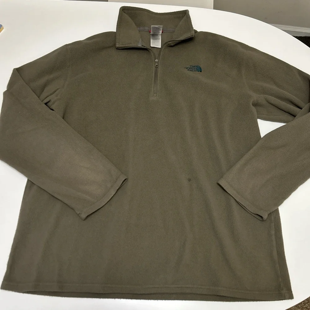Men’s The North Face 1/4 zip fleece pullover sweater jacket olive green size XL
